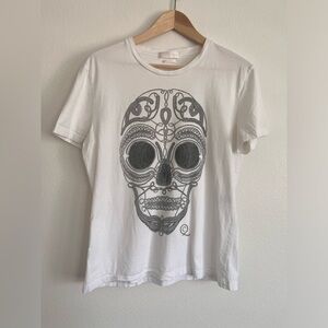 Alexander McQueen White Tee with Intricate Gray Skull Design